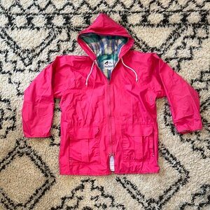 Misty Harbor Rain Coat Womens Large Hooded Vinyl Pink Jacket Plaid Lined Small
